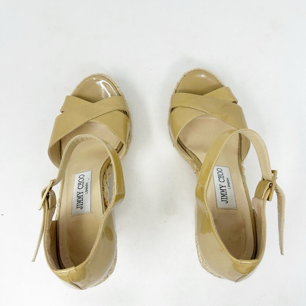 Jimmy Choo Phoenix Nude Patent Leather Espadrille Platform Wedge Sandals 37 (7) - Picture 5 of 8